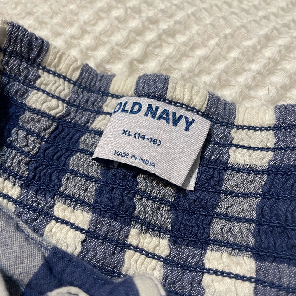 Old Navy - Girl’s Blue and White Gingham Tiered Dress - Picture 2 of 3
